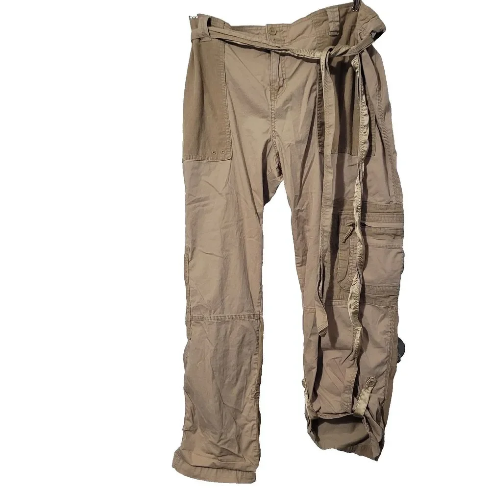 Abercrombie & Fitch XL cargo pants belt corduroy beige y2k 90s baggy satin